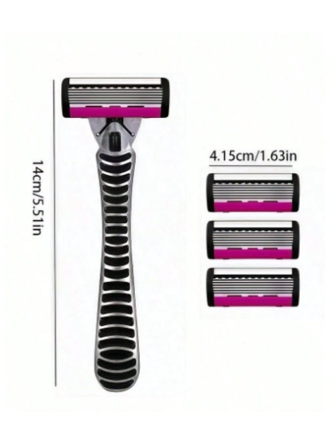 شفرات حلاقة بستّ طبقات – تشمل 3 شفرات، مقبض أسود - Image 1